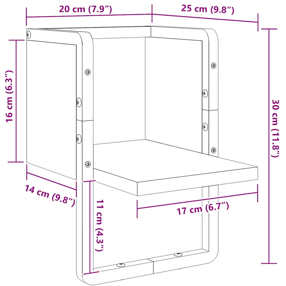 vidaXL Single Shelf Grey Sonoma Floating Wall Shelf with Bar Image 7