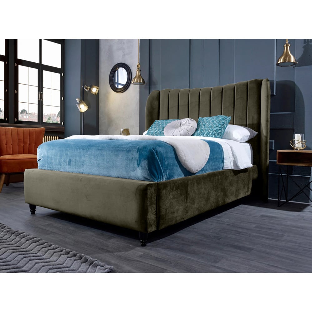 Eleganza Home Carli Super King Size Grey Plush Velvet Bed Frame with Lined Headboard Image 2