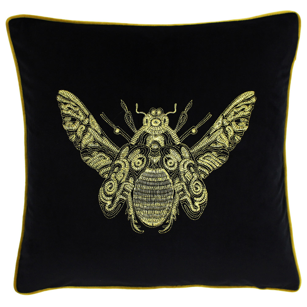 Paoletti Cerana Black Embroidered Velvet Cushion Image 1