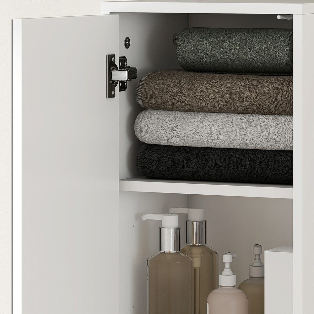 Kleankin Single Door High Gloss White Tall Bathroom Cabinet with Mirror Image 3