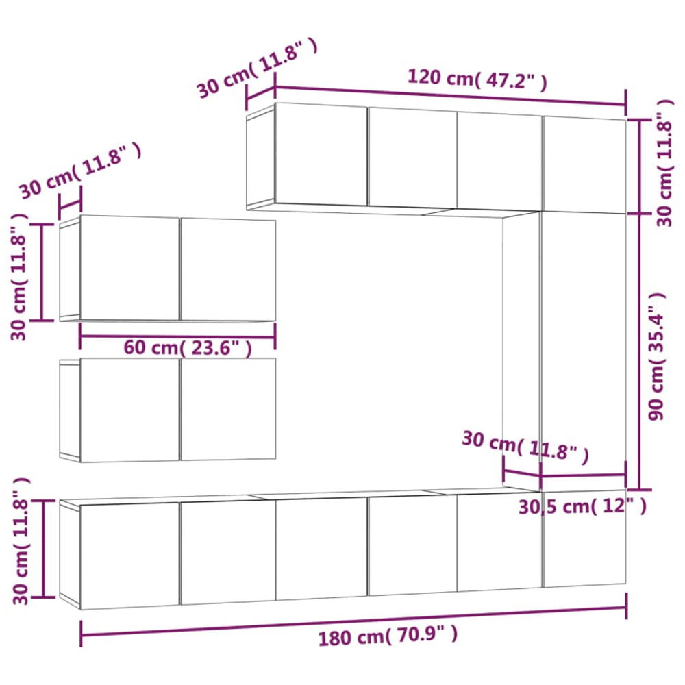 vidaXL 15 Door Grey Sonoma TV Cabinet Image 7
