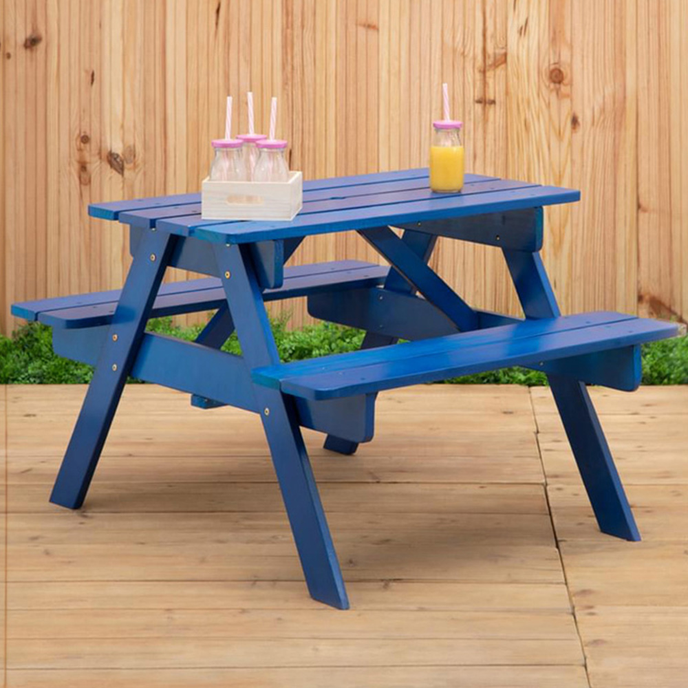 Premier Housewares Kids Brighton Wood Blue Picnic Bench Image 1