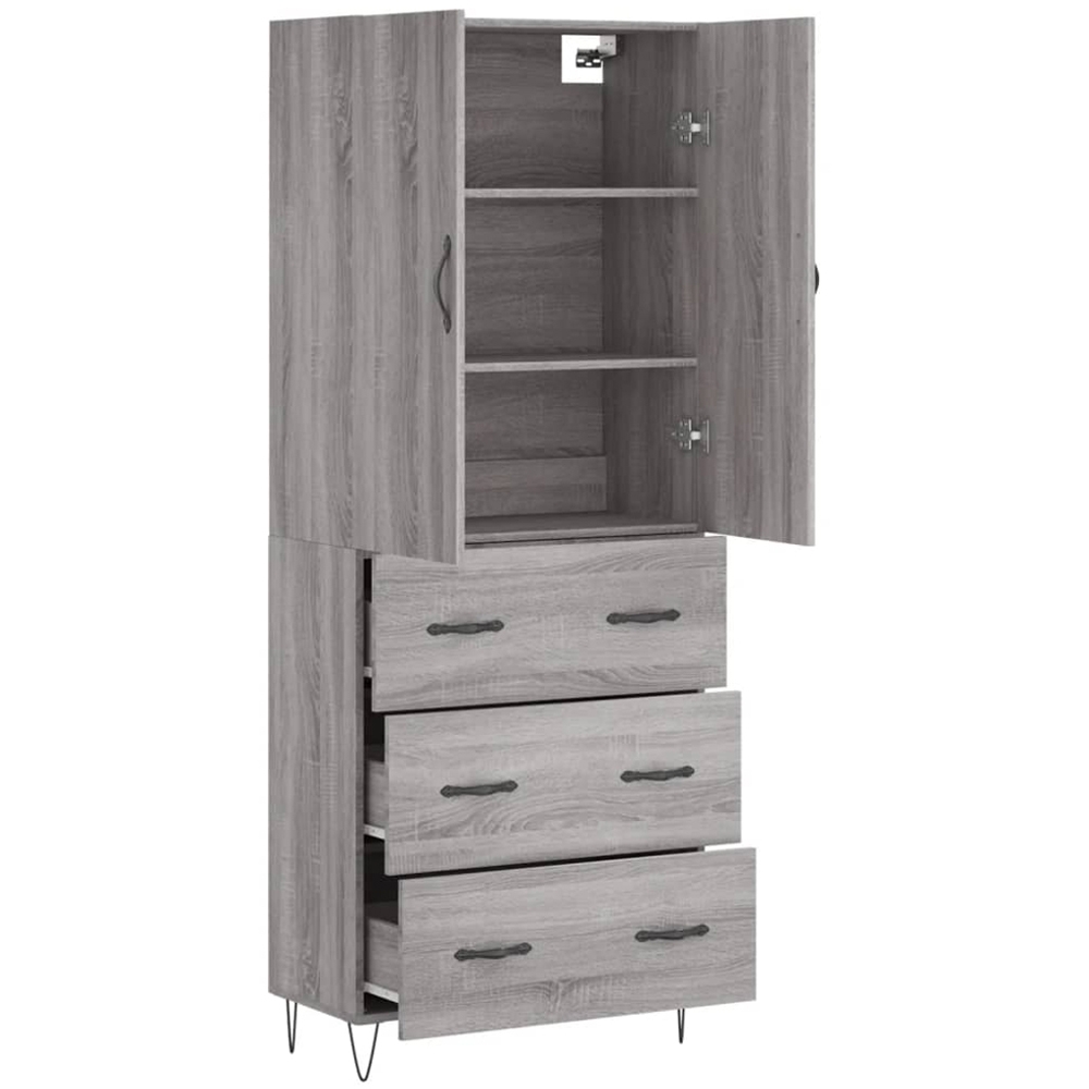 vidaXL 3 Door 3 Drawer Grey Highboard Image 2