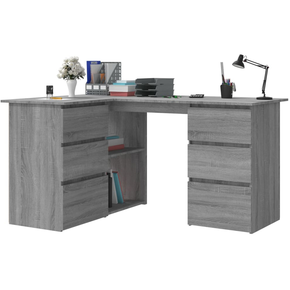 vidaXL 2 Door 4 Drawer 2 Shelf Corner Computer Desk Grey Sonoma Image 3
