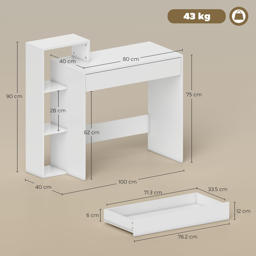 Portland Single Drawer 3 Shelf Computer Desk White Image 9