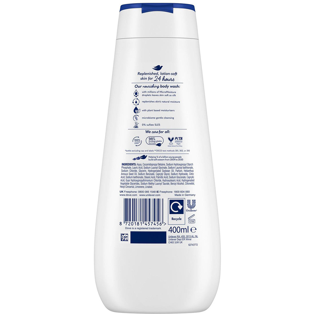 Dove Advanced Care Deeply Nourishing Body Wash 400ml 10 Pack Image 3