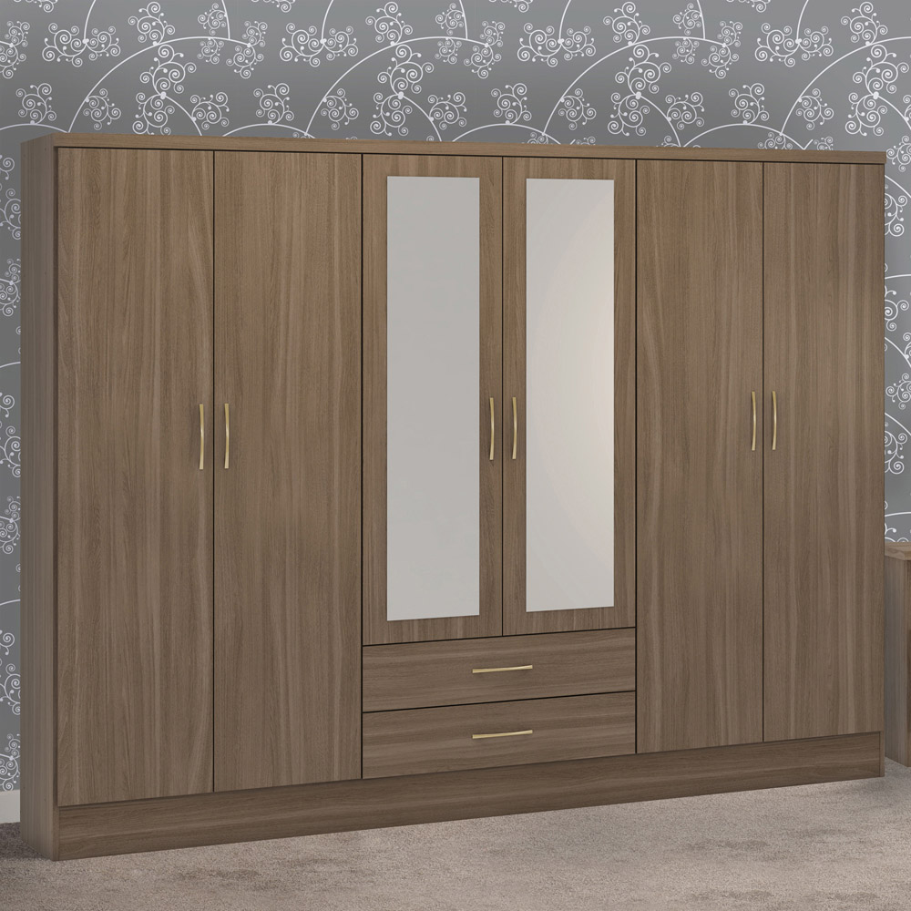 Seconique Nevada 6 Door 2 Drawer Rustic Oak Wardrobe Image 1