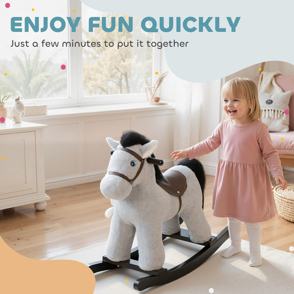 Tommy Toys AIYAPLAY Kids Grey Ride On Rocking Horse with Interactive Sounds and Rabbit Doll Image 4