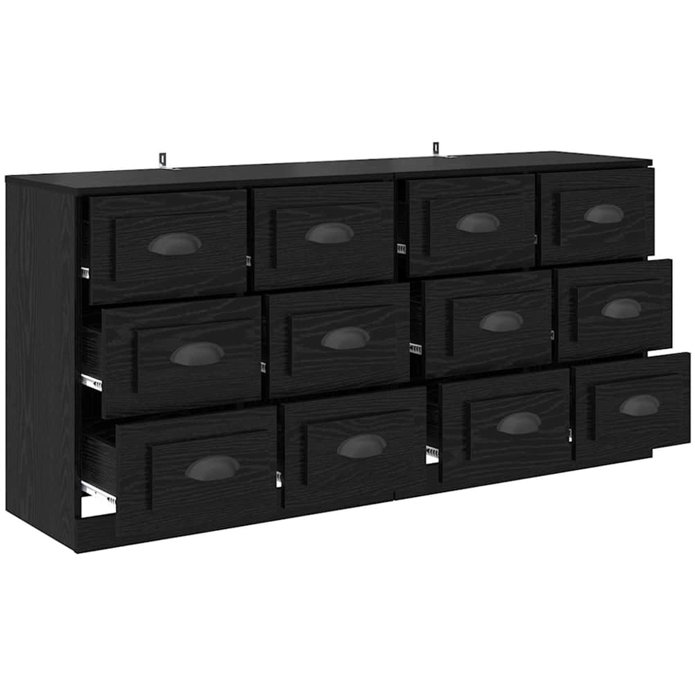 vidaXL 6 Drawer Black Oak Sideboard Set of 2 Image 6