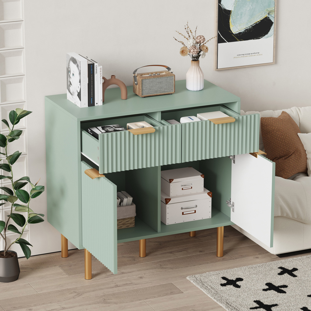 FurnitureHMD 2 Door 2 Drawer Green Wave Pattern Sideboard Image 6
