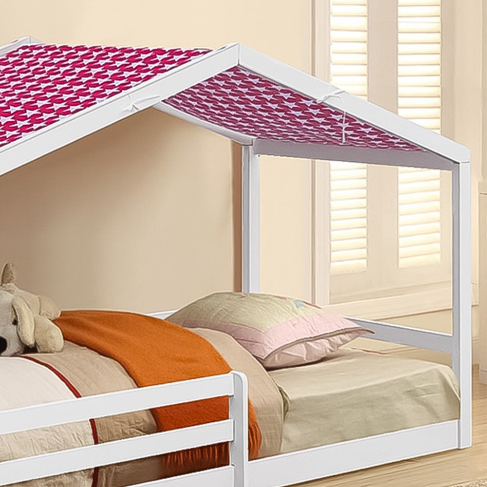 Brooklyn Single White Wooden House Style Bed with Red Tent Image 2