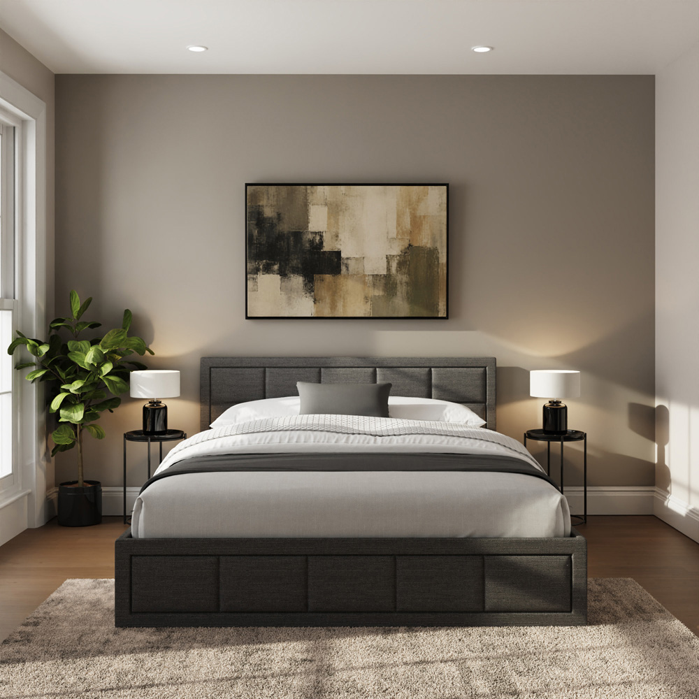 GFW Jamie King Size Grey Hopsack Fabric End-Lift Ottoman Bed with Headboard Image 8