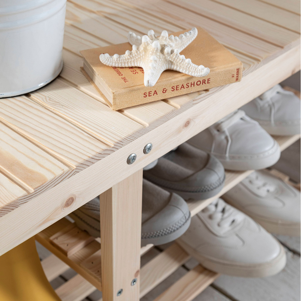 Noa and Nani Einar 2 Shelf Natural Pine Large Shoe Rack Bench Image 3