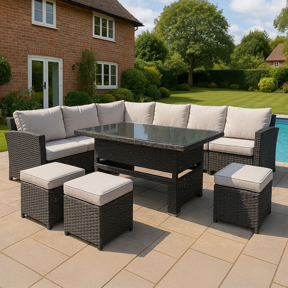 Shatchi Deluxe 9 Seater Steel Garden Sofa Set with Adjustable Table Image 4