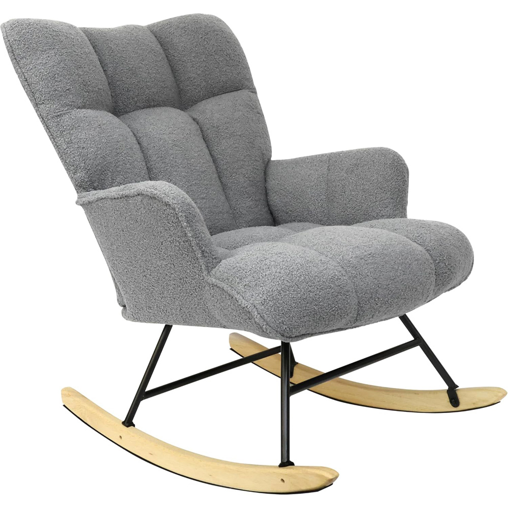 Alivio Grey Teddy Plush High Backrest Rocking Chair Image 2