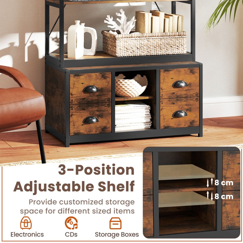 Costway 8 Tier 4 Drawer Rustic Brown Bookshelf Image 7