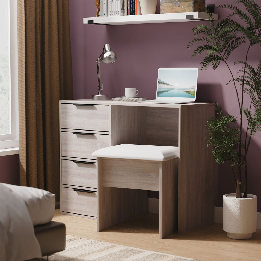 Crowndale Hong Kong 4 Drawer Grey Oak Vanity Dressing Table Ready Assembled Image 8