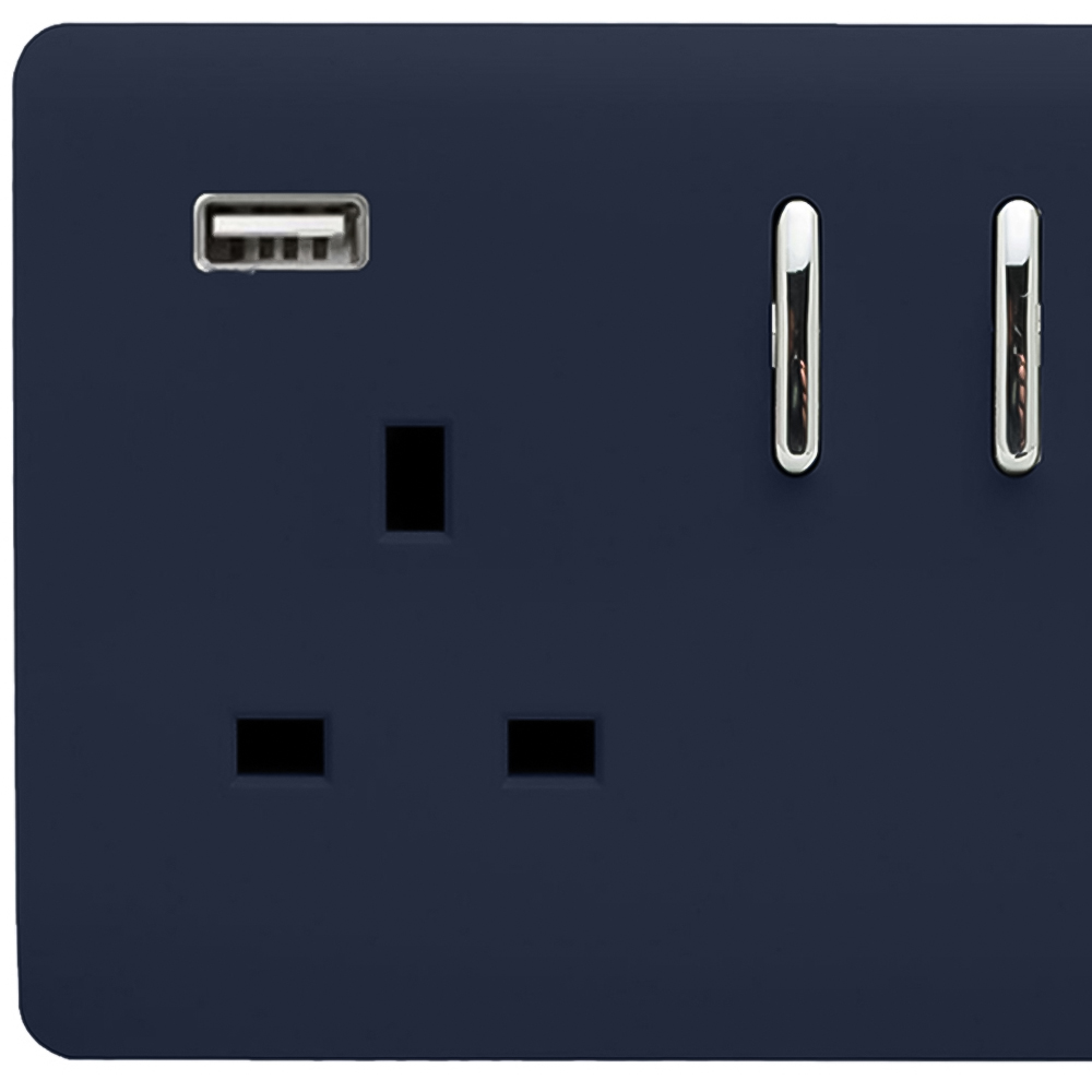 Trendi Switch 2 Gang 13amp 2 Port USB Navy Blue Switched Plug Socket Image 2