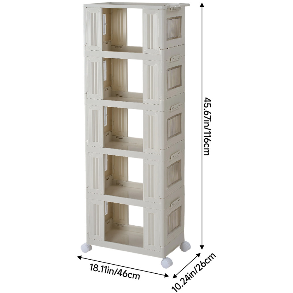 Living and Home 5 Tier White Foldable Storage Cart with Wheels Image 9