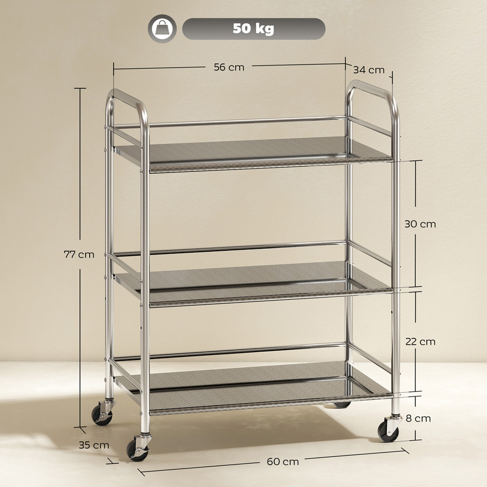 Portland 3 Tier Silver Kitchen Trolley Image 9