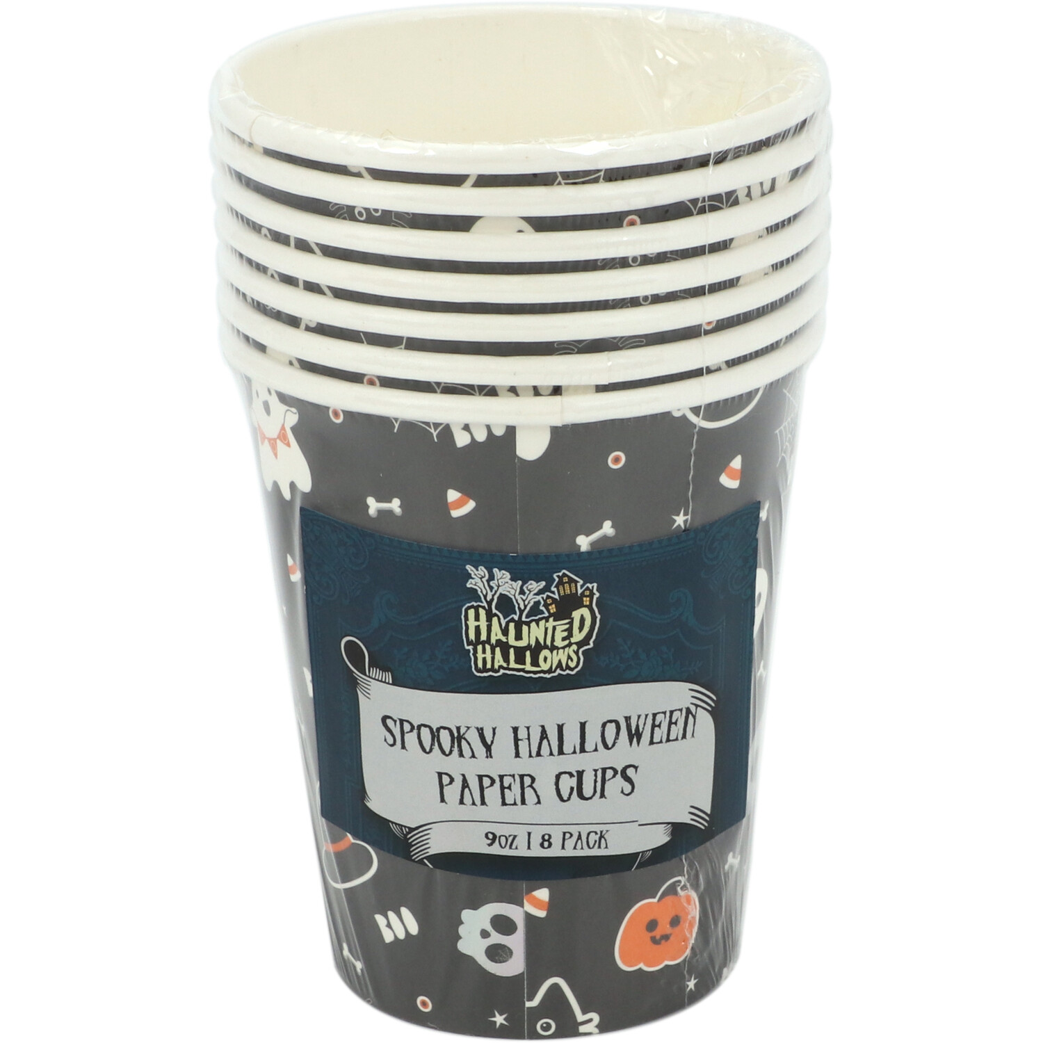 Pack of 8 Spooky Halloween Paper Cups - Black Image 2