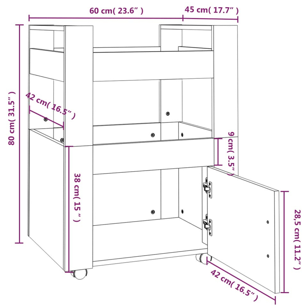 vidaXL Single Door 2 Shelf White Kitchen Trolley Image 9