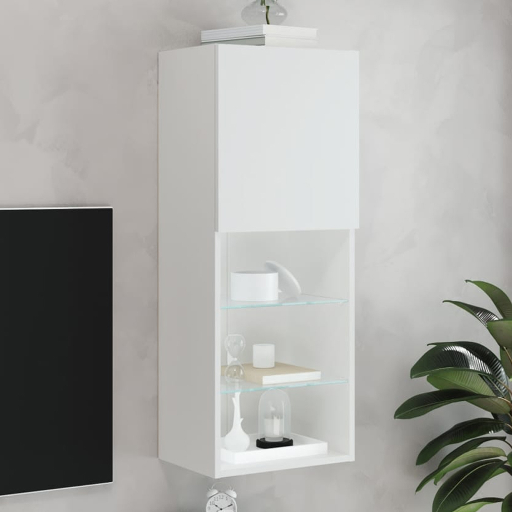 vidaXL Single Door 3 Shelf Tall TV Cabinet with LED Lights Image 1