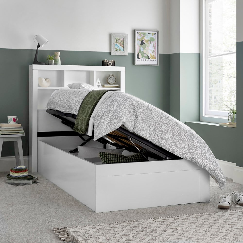Oscar Single White Wooden Bookcase Ottoman Storage Bed Wilko