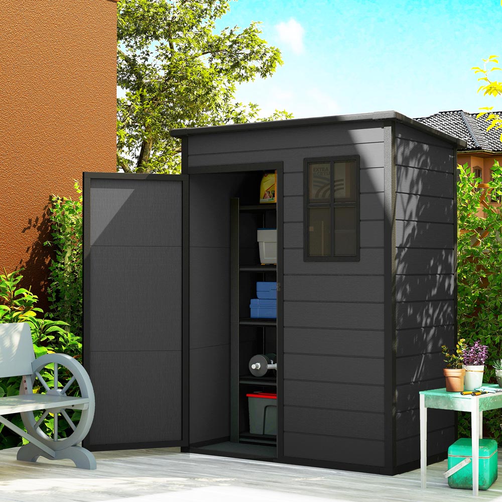 Outsunny 5 x 3ft Dark Grey Lockable Pent Garden Shed with Floor Image 2