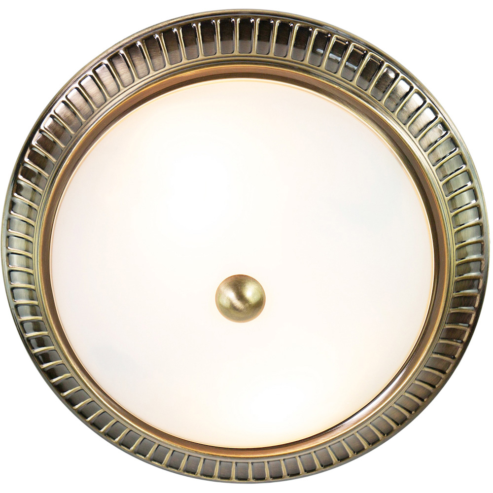Happy Homewares Antique Brass Traditional Flush Ceiling Light with Opal Glass Diffuser Image 4