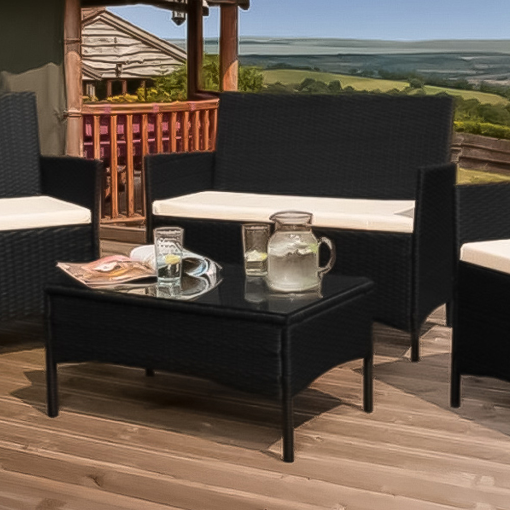 Brooklyn 4 Seater Black Rattan Sofa Chair and Table Set Image 2