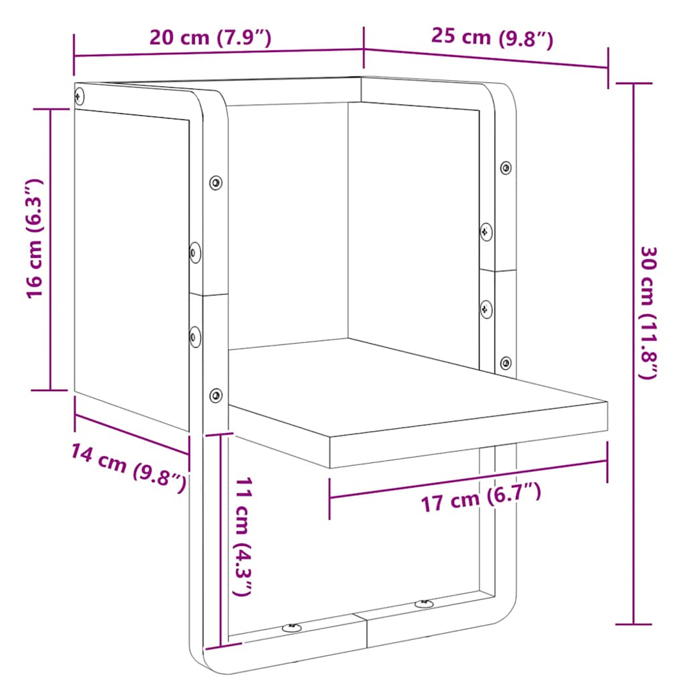 vidaXL 20cm Black Floating Wall Shelf with Bar Image 7
