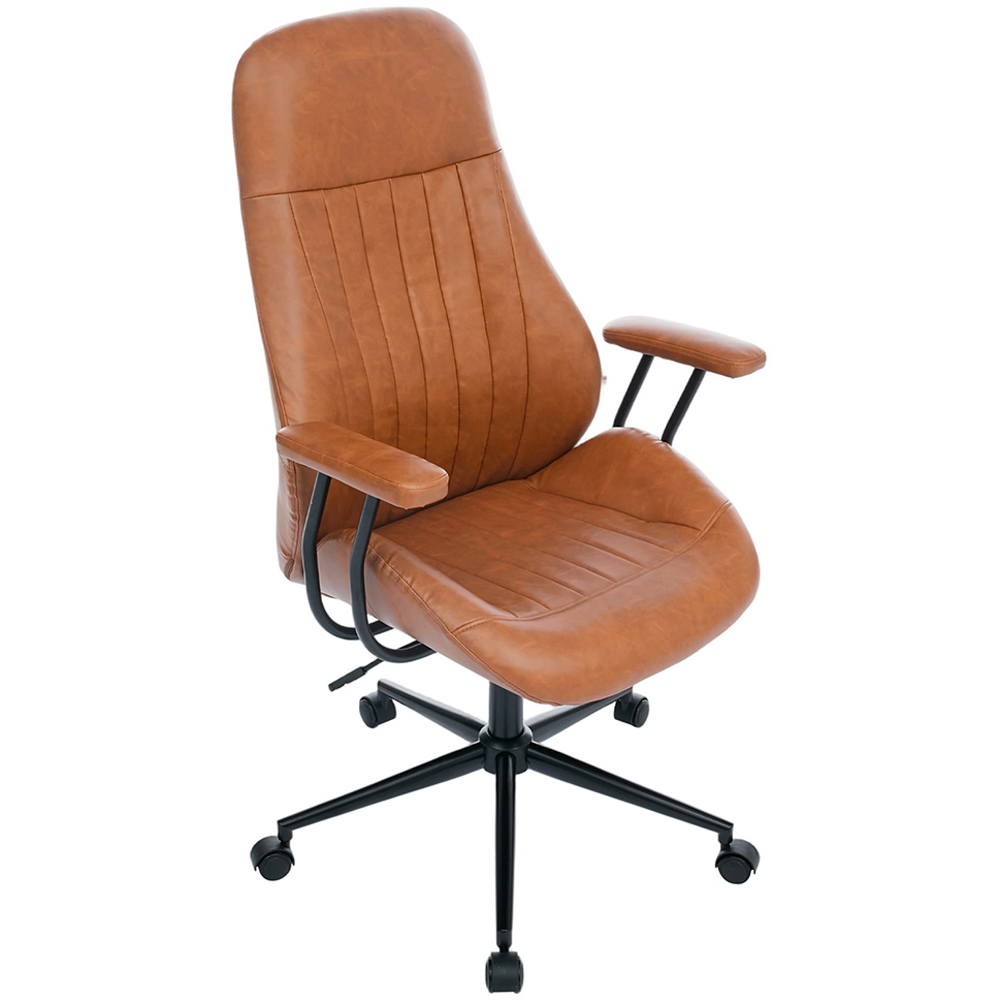 Living and Home Brown PU Leather Vertical Stitching Height Adjustable High-Back Swivel Office Chair Image 2