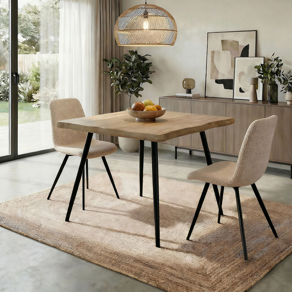 Home Source Avara and Ashford 2 Seater Square Dining Set Oak Woodgrain Effect and Beige Image 7