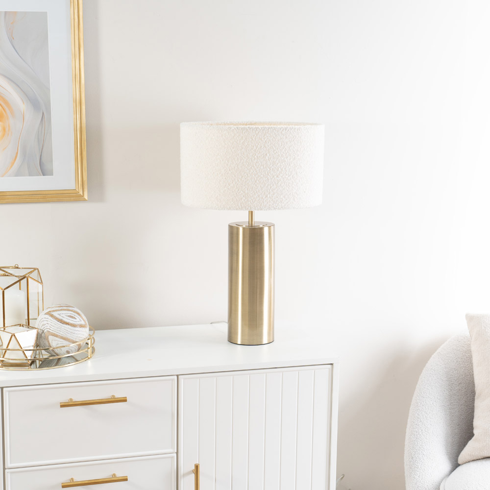 ValueLights Lexy Reni Cream Boucle and Antique Brass Shade Touch LED Table Lamp Image 5