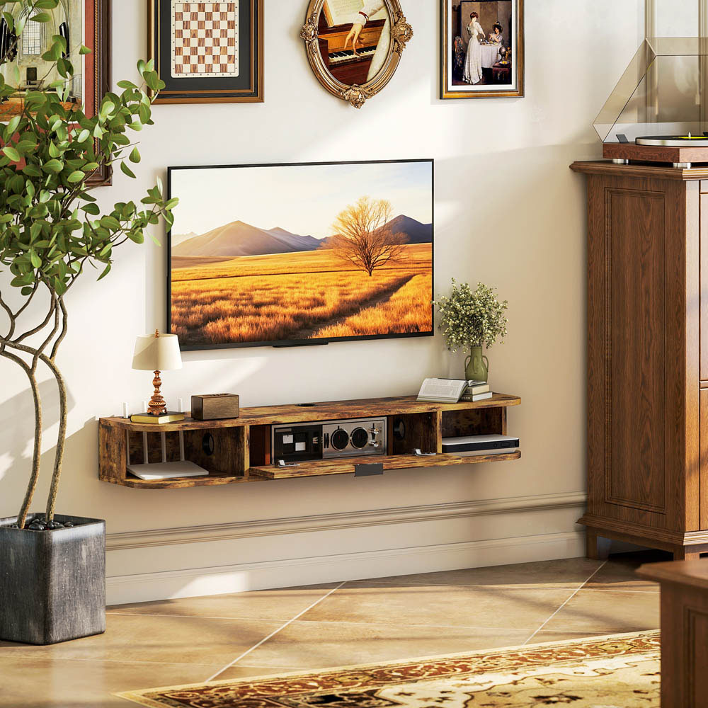Portland 120cm Single Door 2 Shelf Rustic Brown Floating TV Unit Image 4