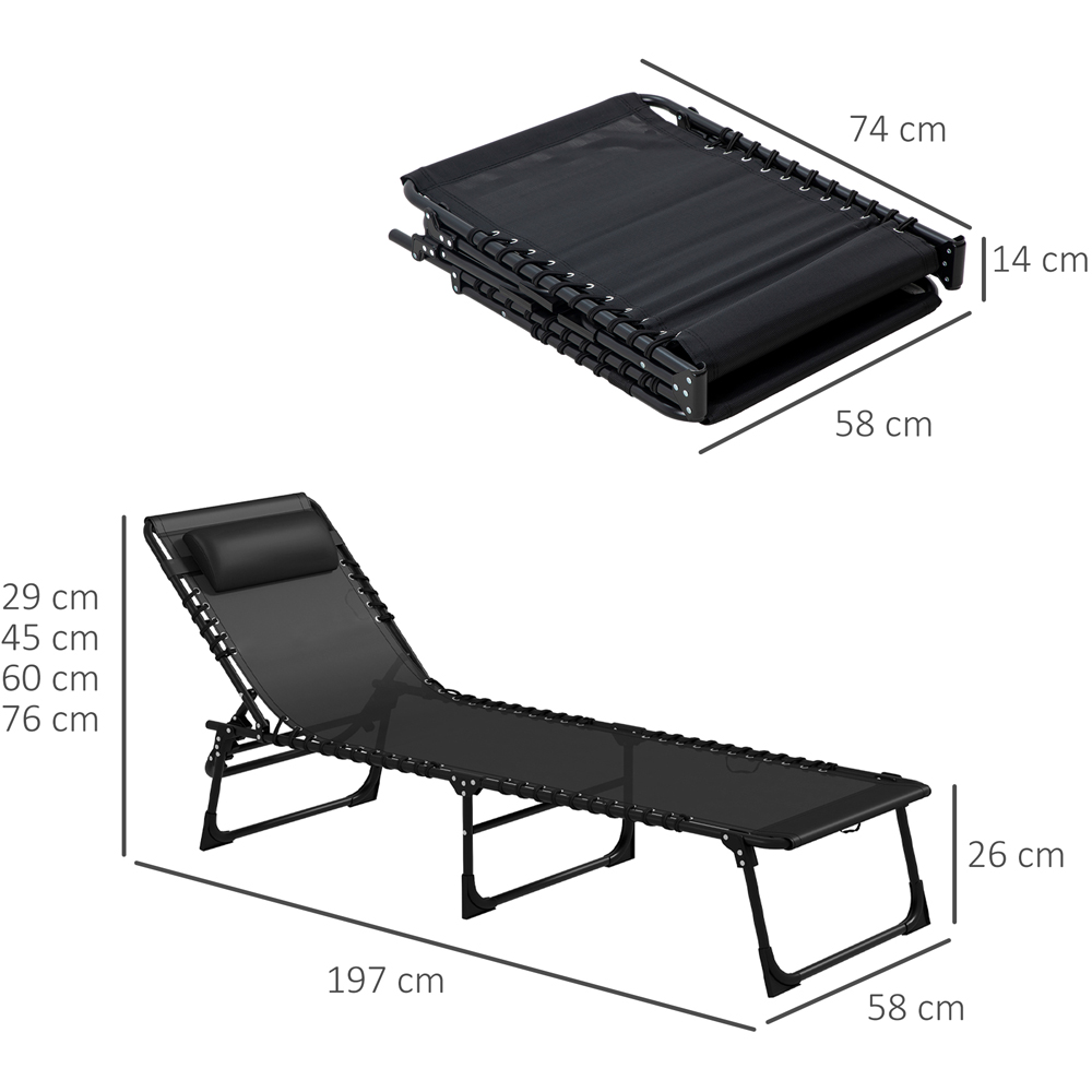 Outsunny Set of 2 Black Foldable Cot Sun Lounger Image 8
