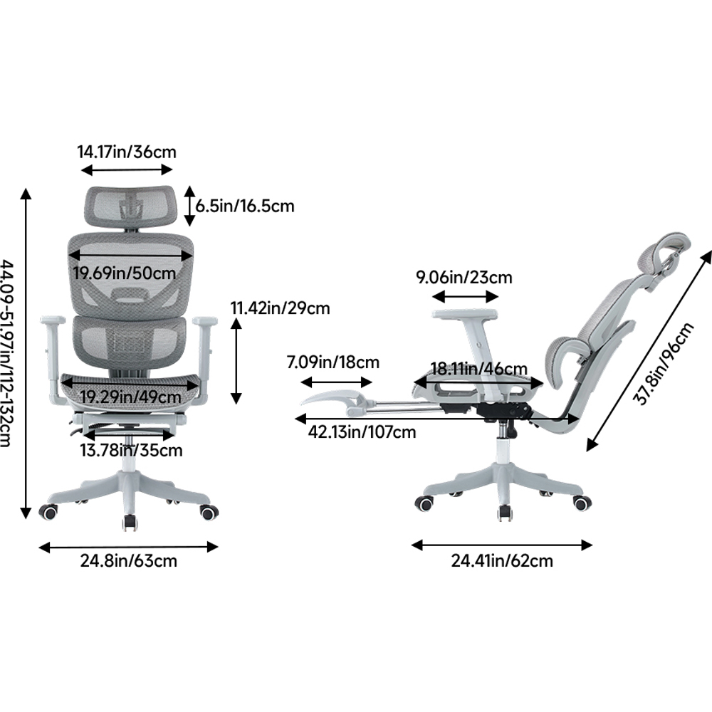 Living and Home Grey Height Adjustable Mesh Office Chair with Footrest Image 9