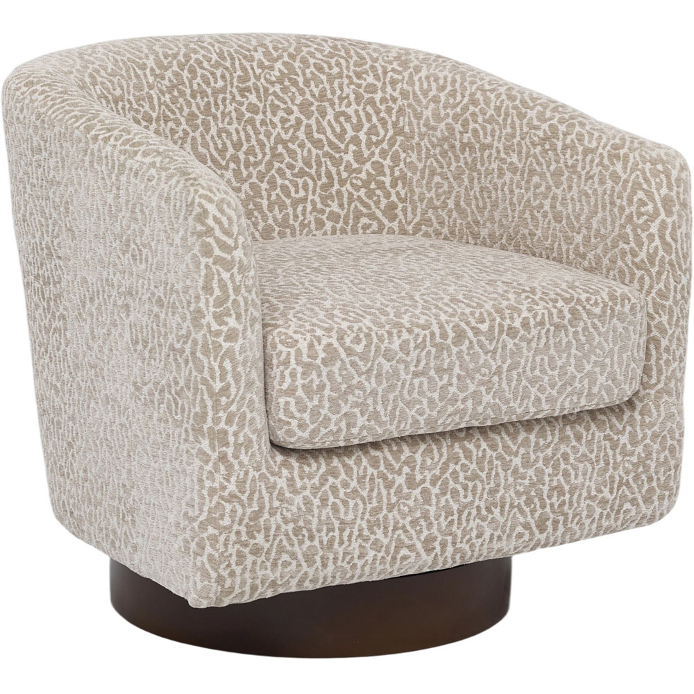 Living and Home Light Brown and White Linen Leopard Print Curved Barrel Swivel Armchair Image 2