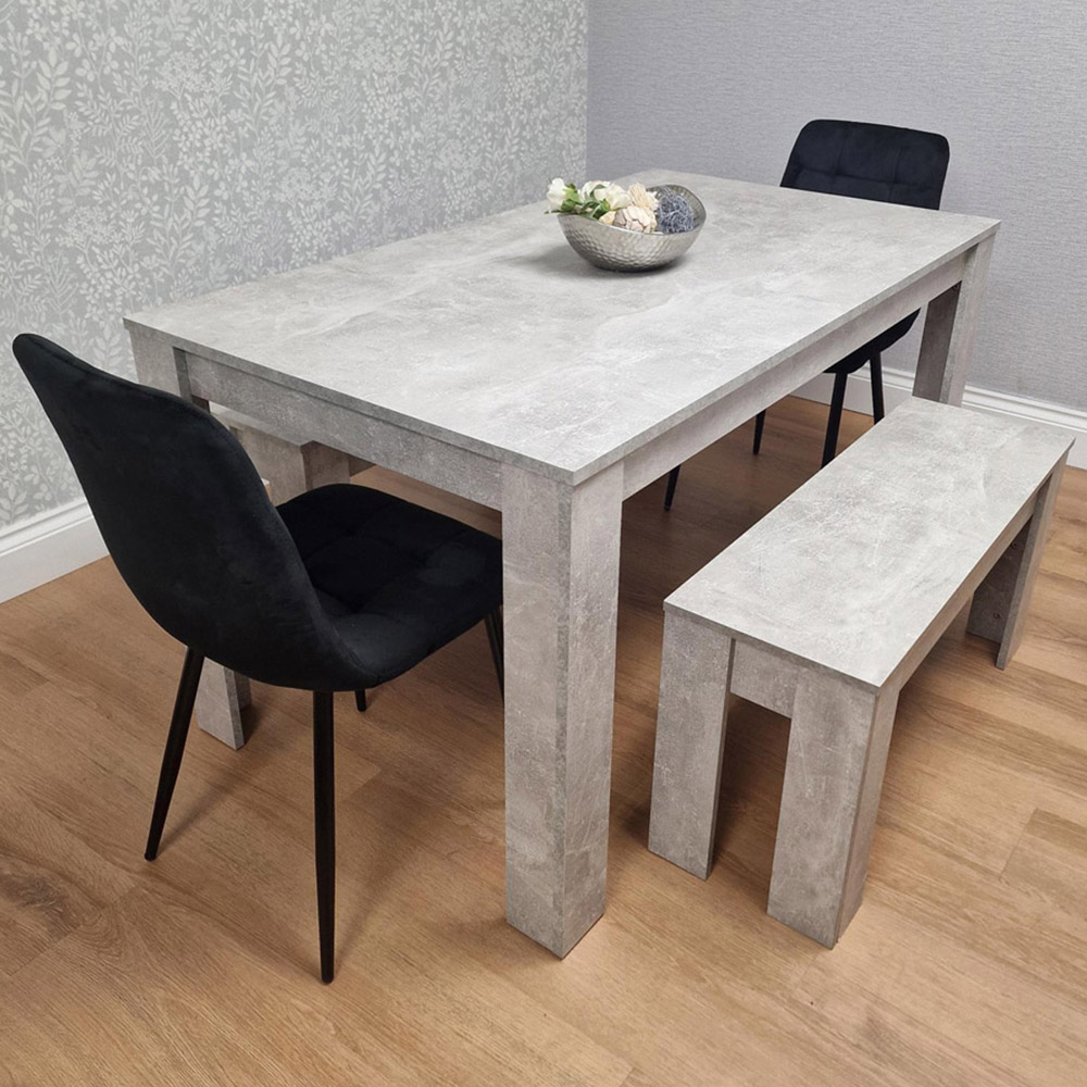 Kosy Koala 6 Seater Tufted Velvet Dining Set with Benched Stone Grey and Black Image 1
