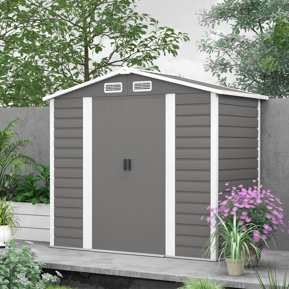 Outsunny 6.8 x 3.7ft Light Grey Metal Shed with Lock Image 2
