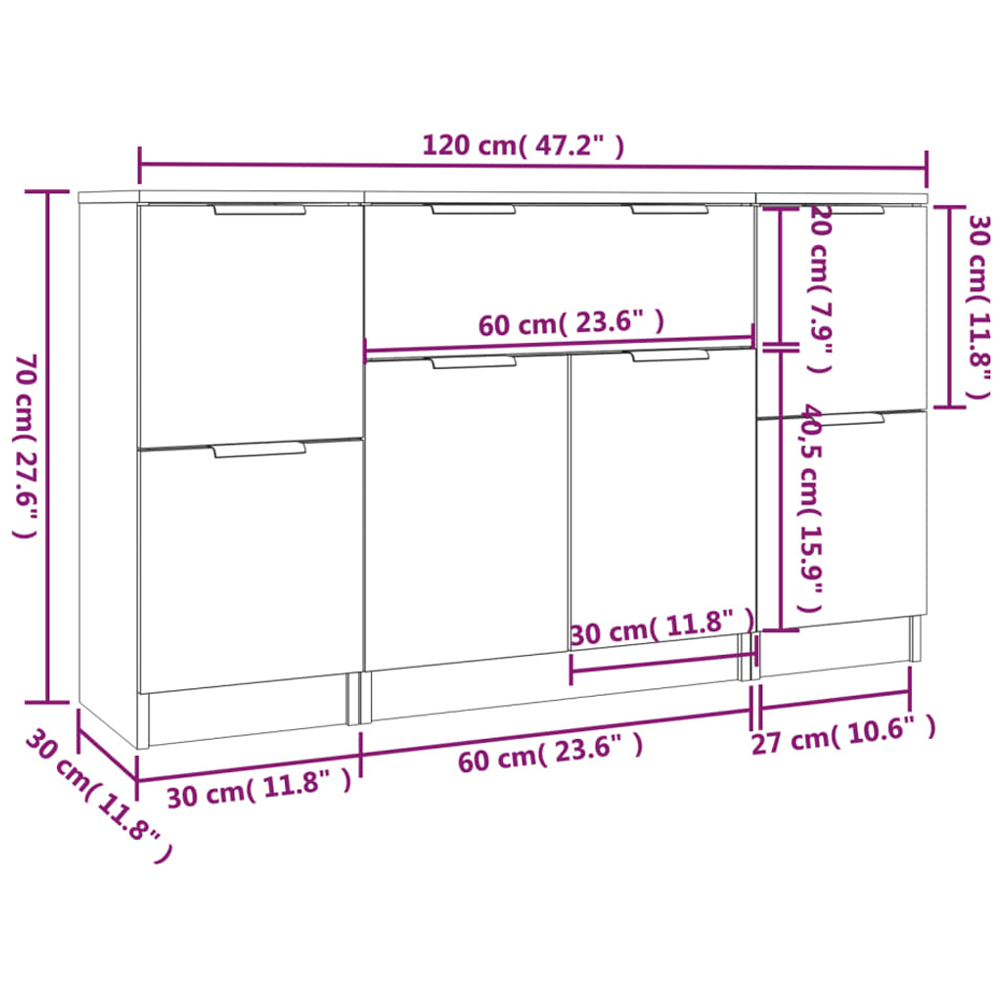 vidaXL 4 Door Single Drawer Smoked Oak Sideboard 3 Piece Image 9