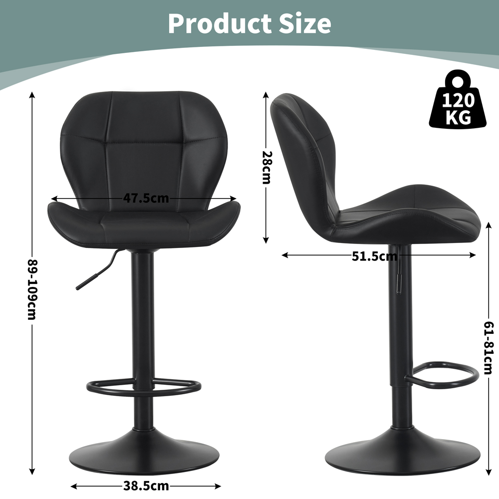 Stella Black Height Adjustable Bar Stool with Footrest Set of 2 Image 5