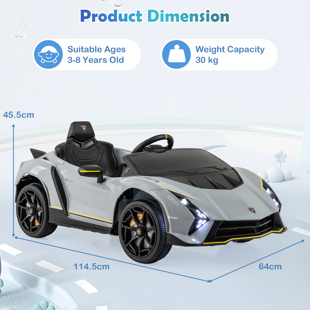Costway Kids Grey Licensed Lamborghini 4WD Ride On Car with 3 Speeds and Music 12V Image 8