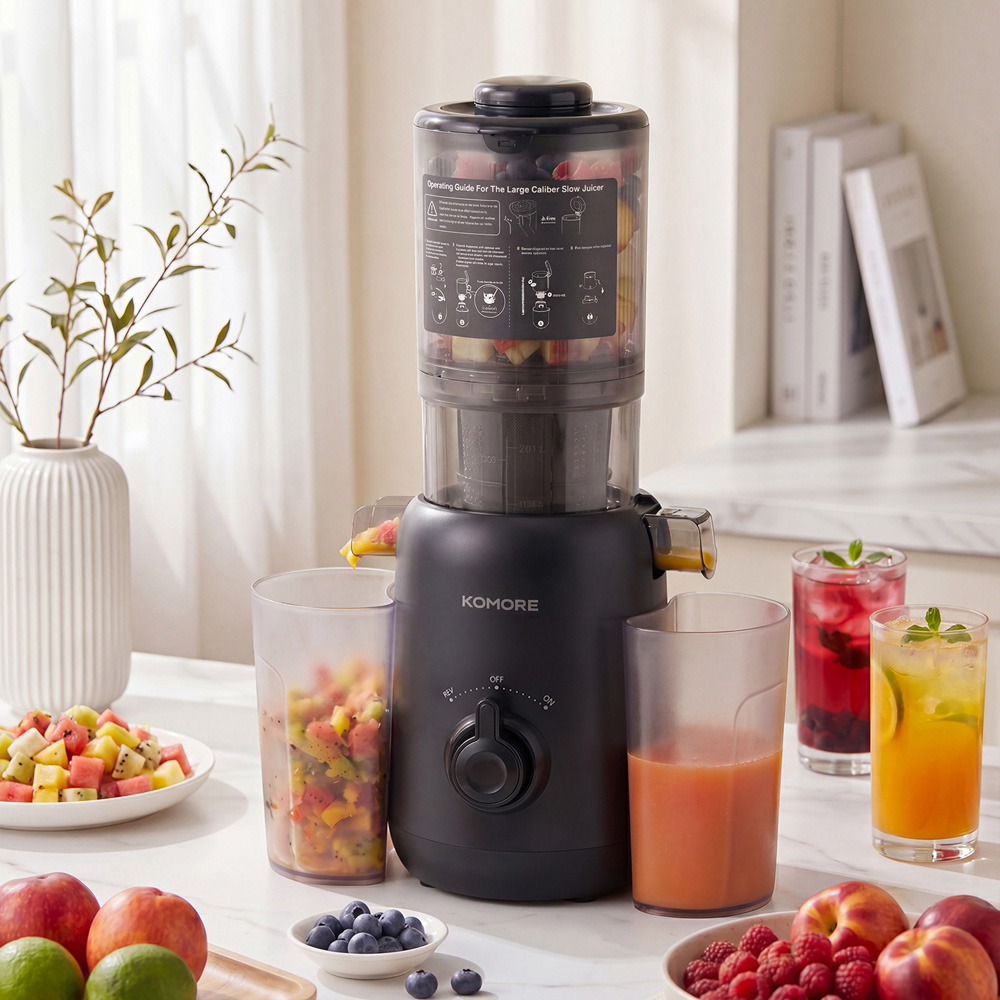 Komore EK090050 Black Slow Masticating Cold Press Juicer with 130mm Chute 200W Image 2