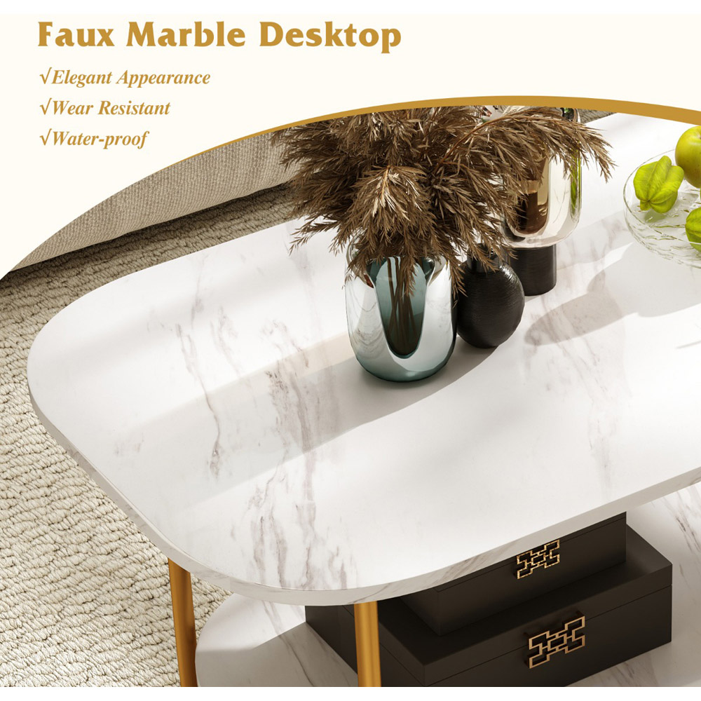 Costway Single Shelf White Faux Marble Coffee Table Image 6