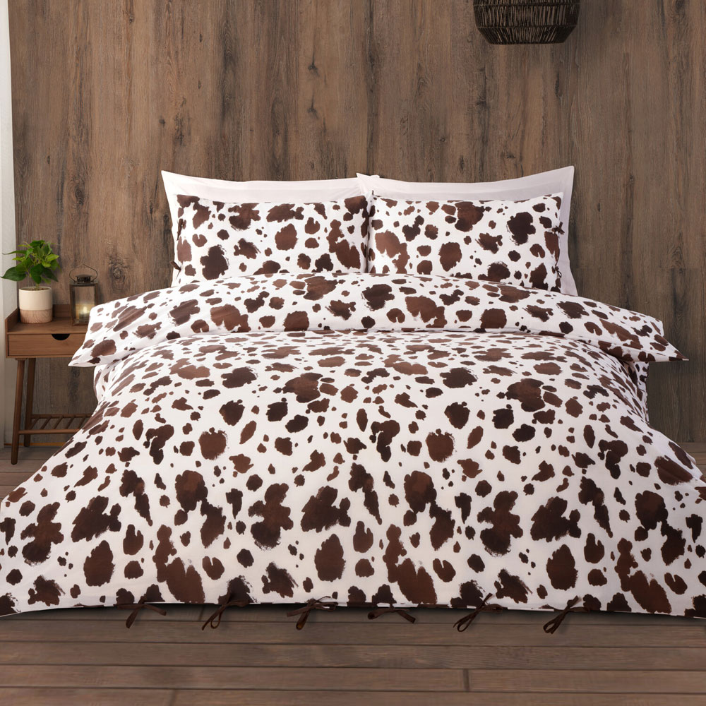 Cow Print Duvet Set Brown Double Image 1