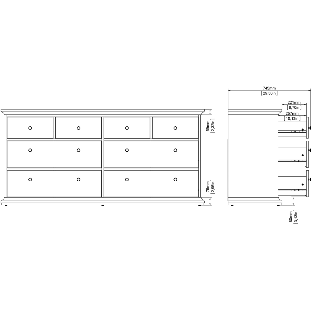 Florence Paris 8 Drawer White Chest of Drawers Image 8