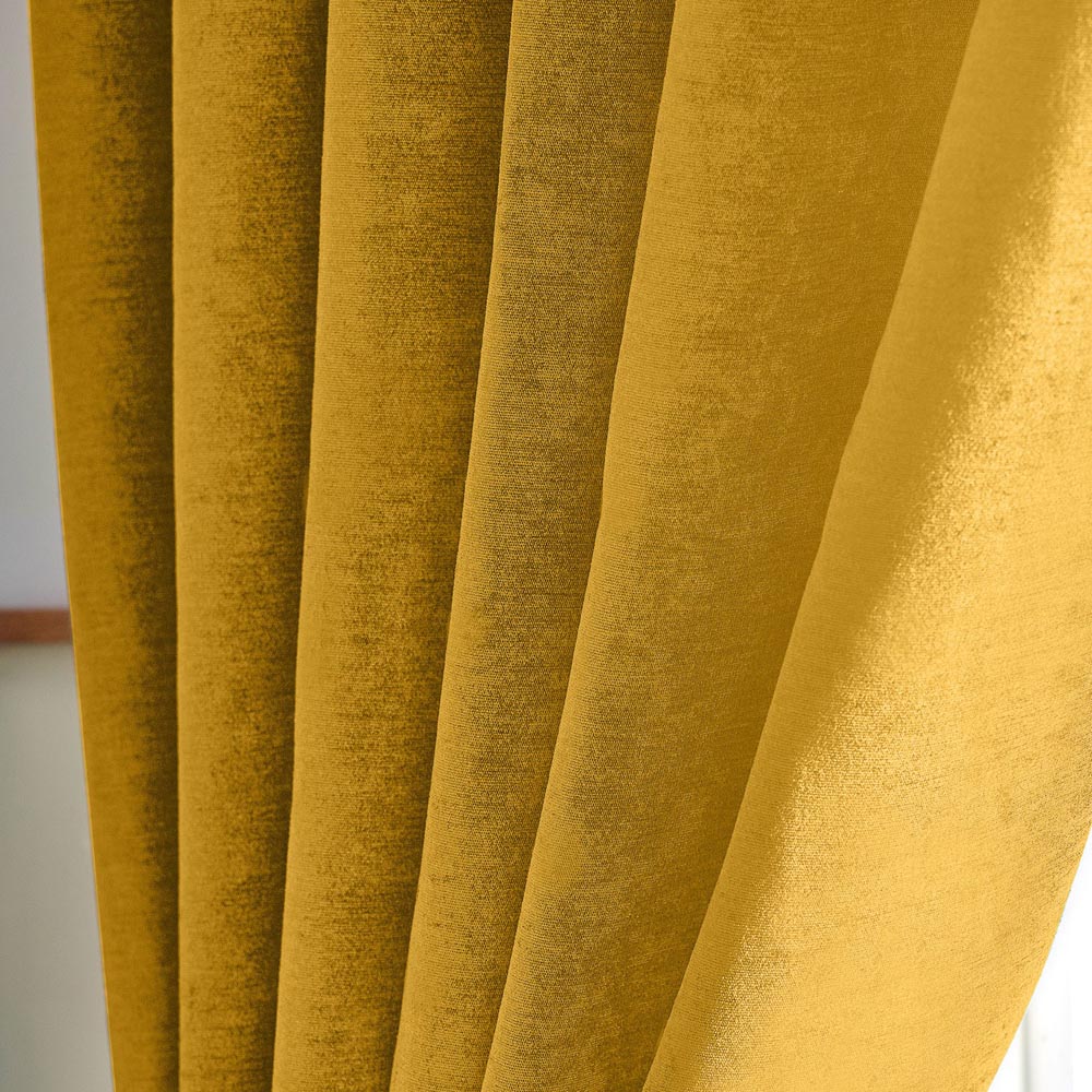 Alan Symonds Ochre Chenille Blackout Pencil Pleat Curtains 229cm x 183cm Image 3