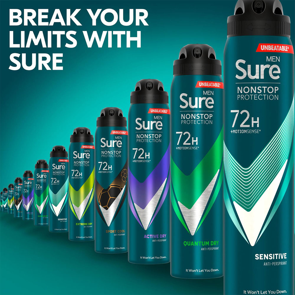Sure Men Sensitive 72H Nonstop Protection Anti-Perspirant Deodorant 250ml 12 Pack Image 6